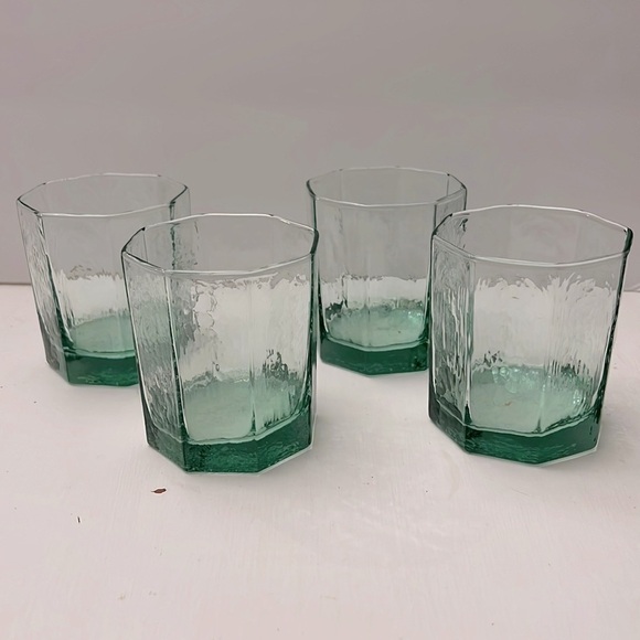 Libby Facets Green MCM Octagon Rock Glasses Set of 4 - Picture 1 of 6